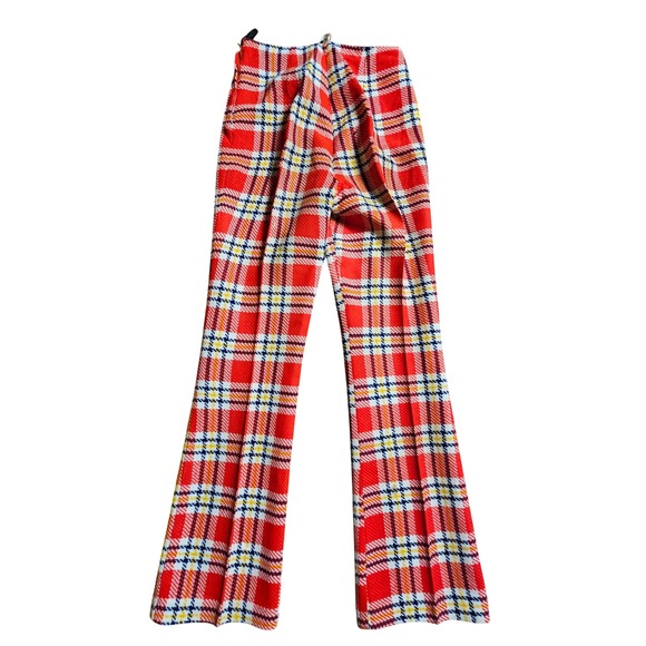 Vintage Bogart of Texas Red Plaid Flare Pants High Waist 24x29 Retro Mod Disco - Picture 2 of 8